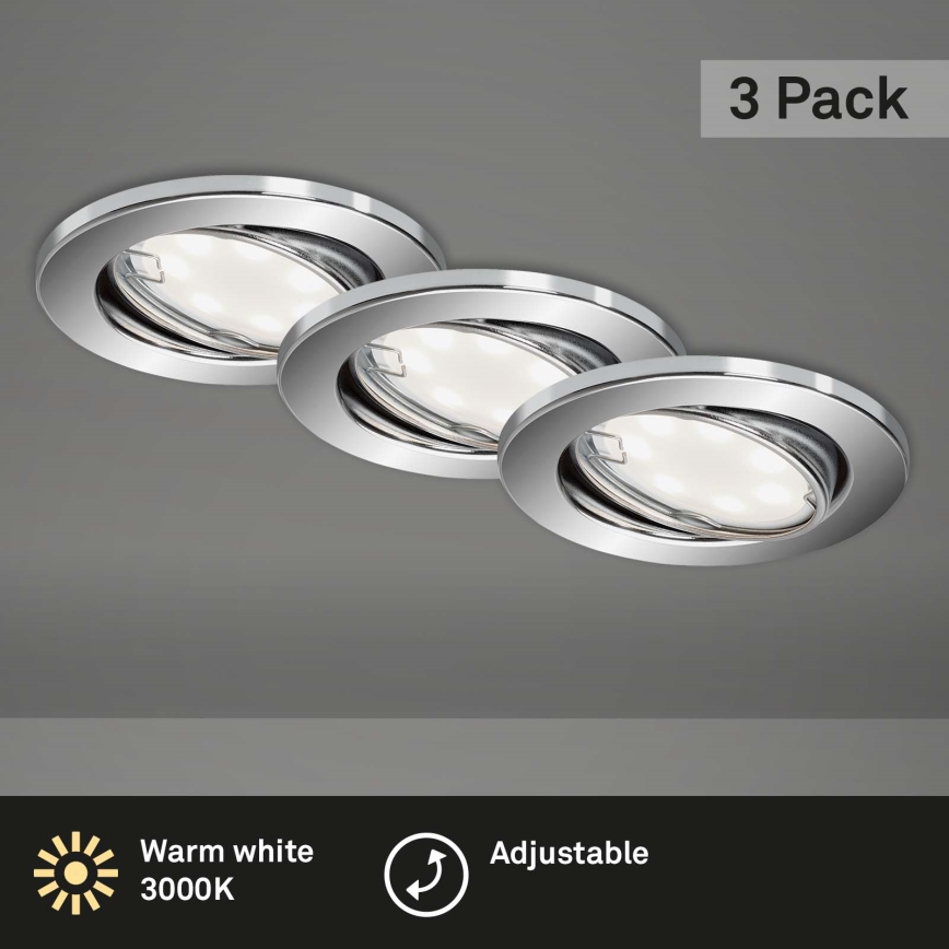Briloner 7221-038 - KOMPLET 3x LED kopalniška vgradna svetilka 1xGU10/3W/230V IP23 sijajni krom