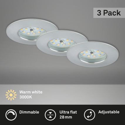 Briloner 7231-039 - Komplet 3x LED stropnih vgradnih svetilk za kopalnico s funkcijo zatemnitve LED/5,5W/230V IP44 mat krom