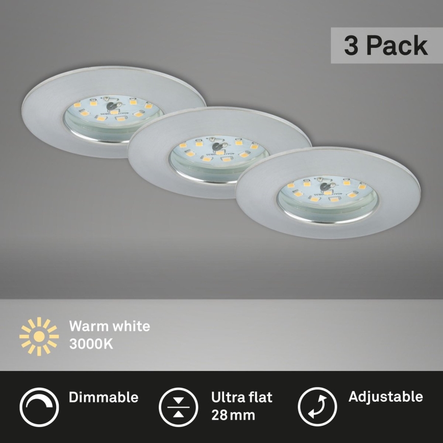 Briloner 7231-039 - Komplet 3x LED stropnih vgradnih svetilk za kopalnico s funkcijo zatemnitve LED/5,5W/230V IP44 mat krom