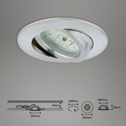 Briloner 7296-039 - KOMPLET 3x zatemnljive vgradne stropne LED-svetilke za kopalnico LED/6,5W/230V 3000K IP23 matni krom