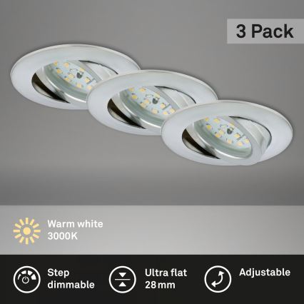 Briloner 7296-039 - KOMPLET 3x LED vgradnih kopalniških svetilk z možnostjo zatemnitve 1xLED/6,5W/230V 3000K IP23 mat krom