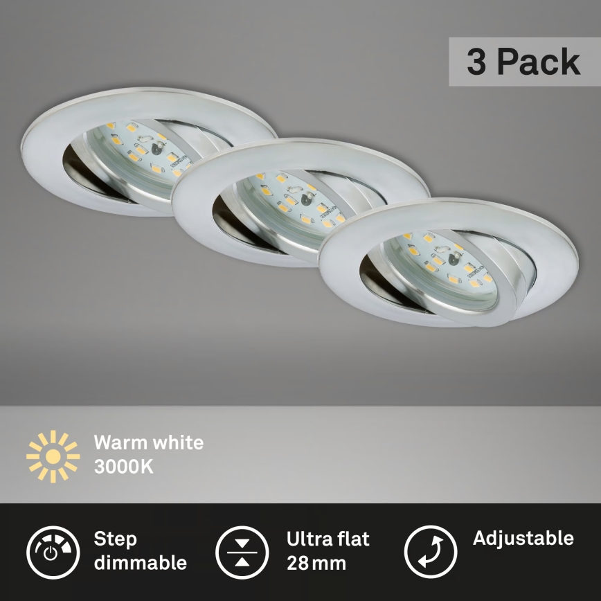 Briloner 7296-039 - KOMPLET 3x LED vgradnih kopalniških svetilk z možnostjo zatemnitve 1xLED/6,5W/230V 3000K IP23 mat krom