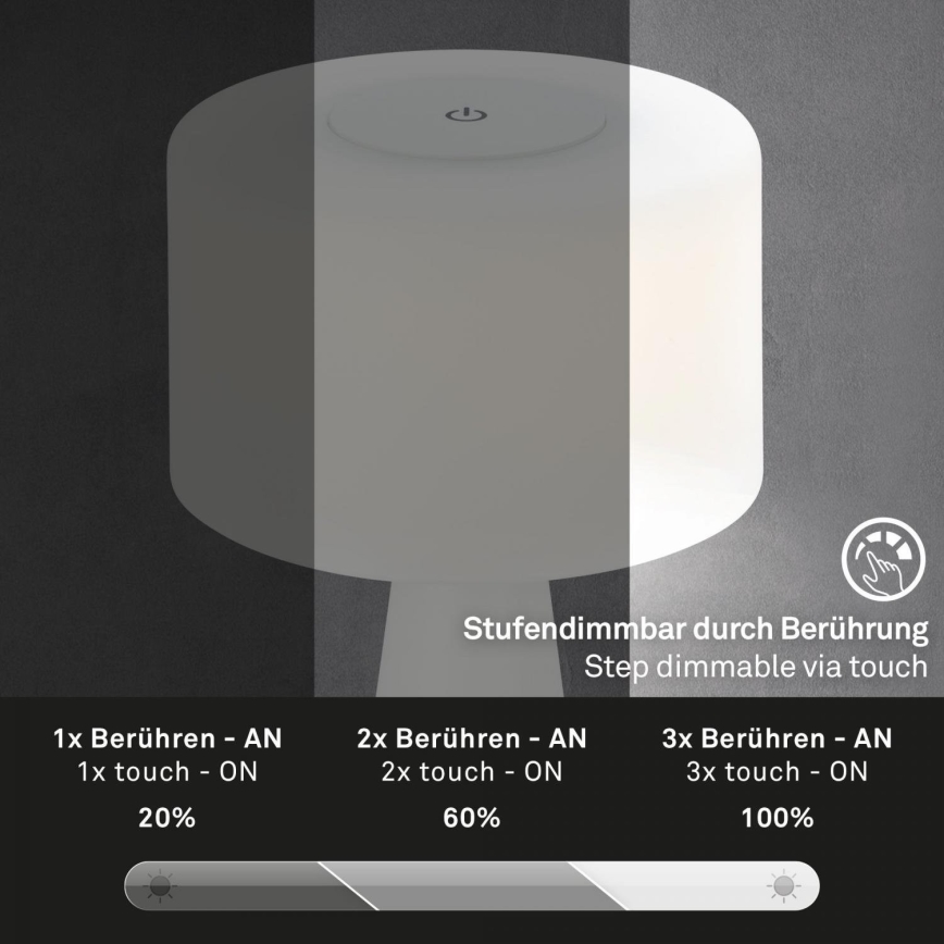 Briloner 7420016 - LED Zatemnitven polnilni na dotik zunanji namizna svetilka LED/4W/5V IP44 3000K bela