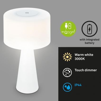 Briloner 7420016 - LED Zatemnitven polnilni na dotik zunanji namizna svetilka LED/4W/5V IP44 3000K bela