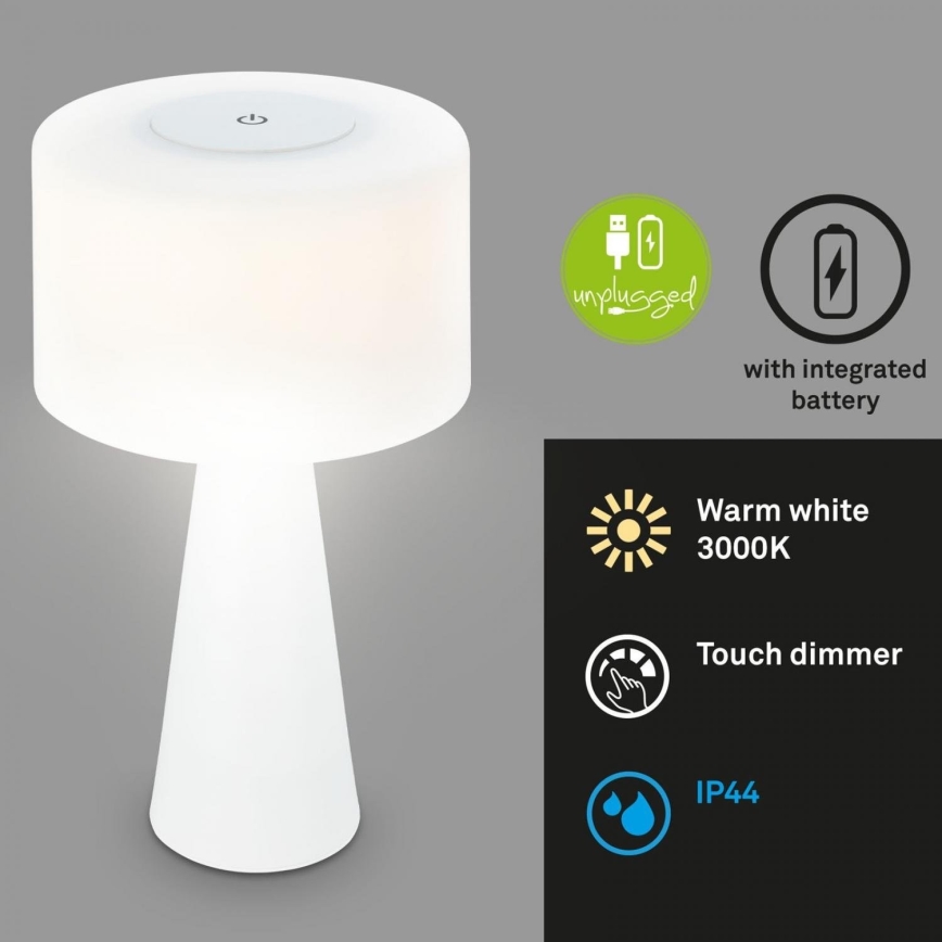 Briloner 7420016 - LED Zatemnitven polnilni na dotik zunanji namizna svetilka LED/4W/5V IP44 3000K bela