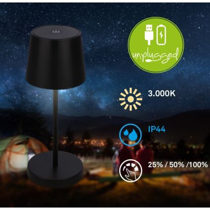 Briloner 7423015 - LED Zatemnitvena polnilna zunanja namizna svetilka LED/2,6W/5V IP44 2000 mAh črna