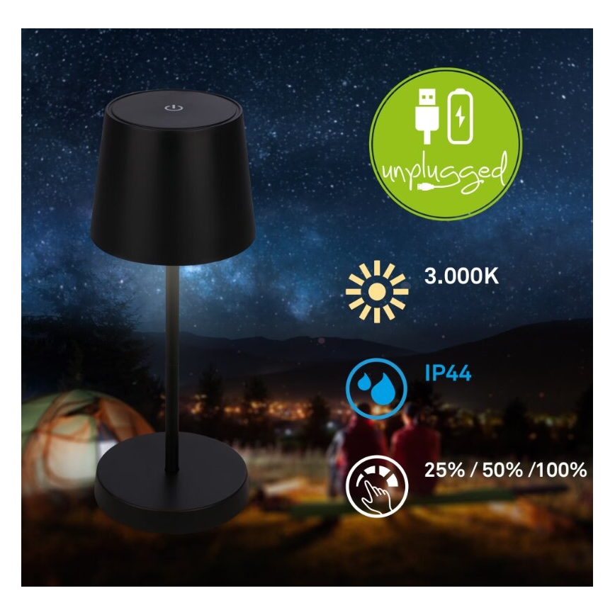 Briloner 7423015 - LED Zatemnitvena polnilna zunanja namizna svetilka LED/2,6W/5V IP44 2000 mAh črna