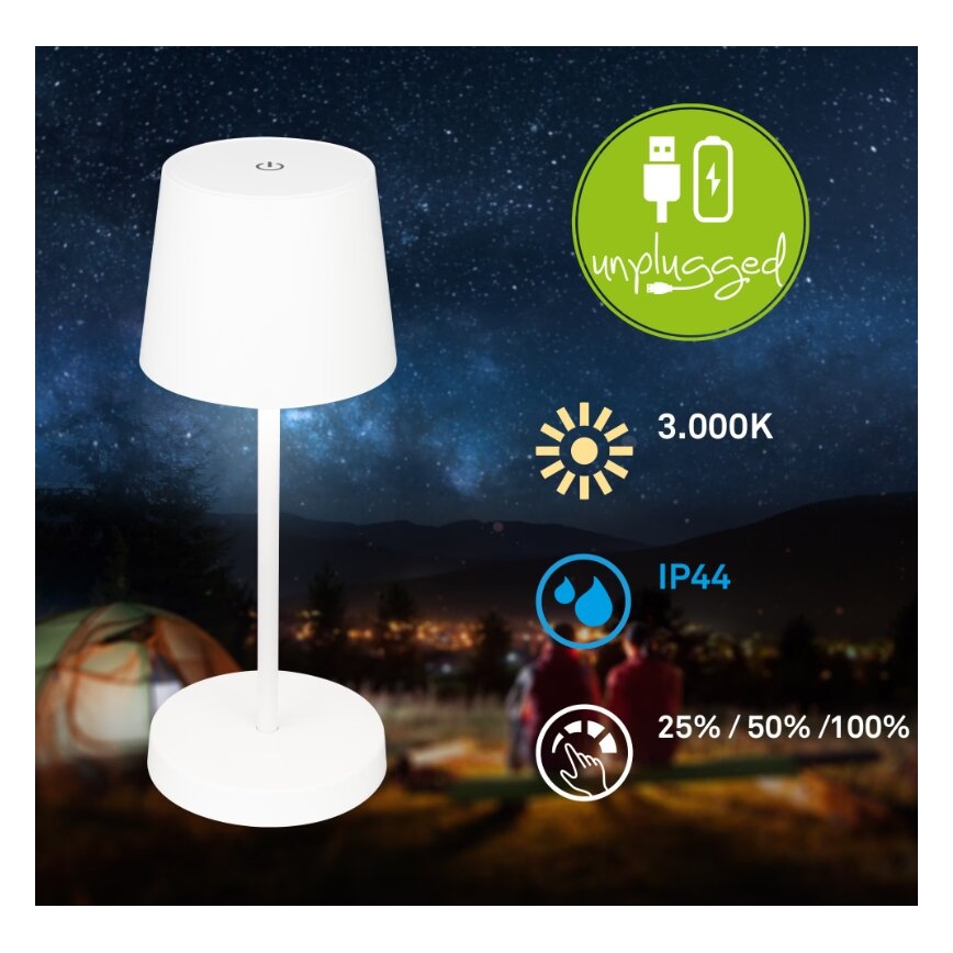 Briloner 7423016 - LED Zatemnitvena polnilna zunanja namizna svetilka LED/2,6W/5V 2000mAh IP44 bela