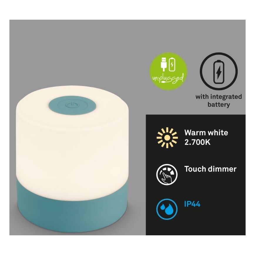Briloner 7461010 - LED Zatemnitvena polnilna zunanja namizna svetilka LED/2W/5V IP44 1200 mAh modra