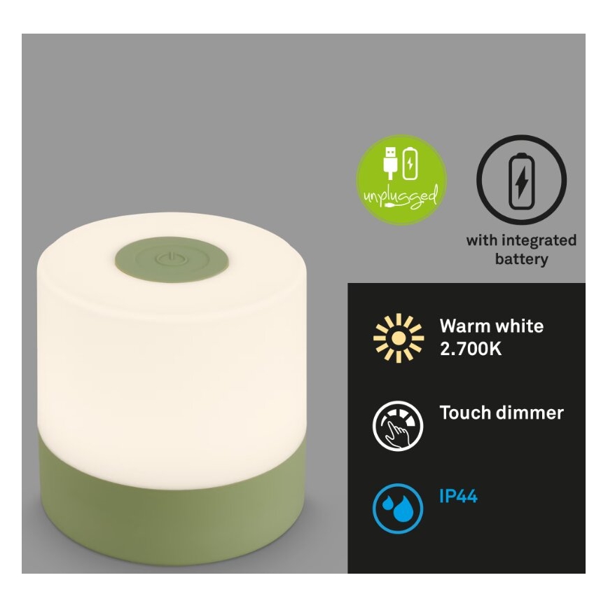 Briloner 7461019 - LED Zatemnitvena polnilna zunanja namizna svetilka LED/2W/5V IP44 1200 mAh zelena