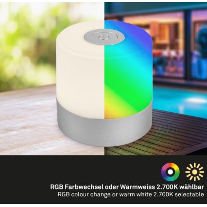 Briloner 7462014 - LED RGB Polnilna zunanja namizna svetilka LED/1,5W/5V IP44 1200 mAh mat krom