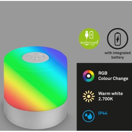 Briloner 7462014 - LED RGB Polnilni zunanja namizna svetilka LED/1,5W/5V IP44 1200 mAh mat krom