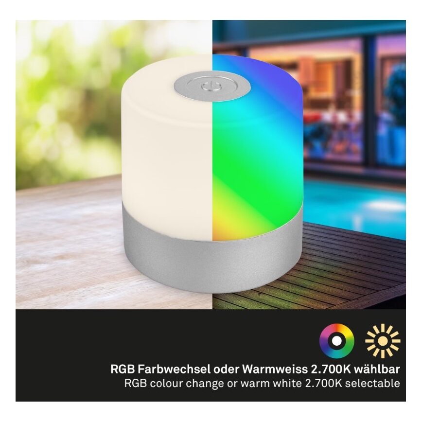 Briloner 7462014 - LED RGB Polnilni zunanja namizna svetilka LED/1,5W/5V IP44 1200 mAh mat krom