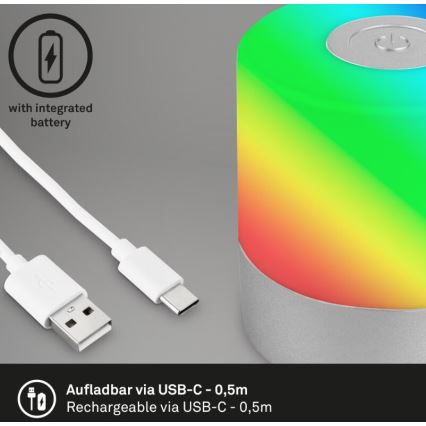Briloner 7462014 - LED RGB Polnilni zunanja namizna svetilka LED/1,5W/5V IP44 1200 mAh mat krom
