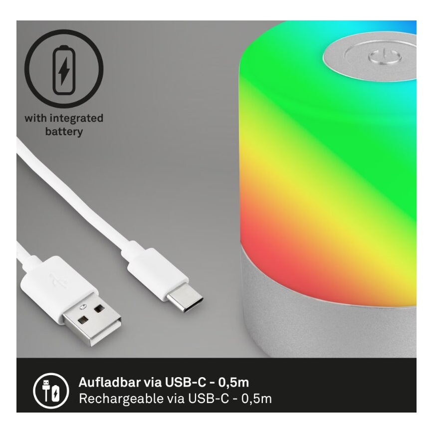 Briloner 7462014 - LED RGB Polnilni zunanja namizna svetilka LED/1,5W/5V IP44 1200 mAh mat krom