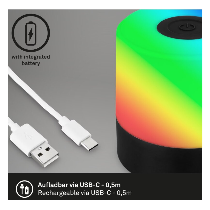 Briloner 7462015 - LED RGB polnilna zunanja namizna svetilka LED/1,5W/5V IP44 1200 mAh črna