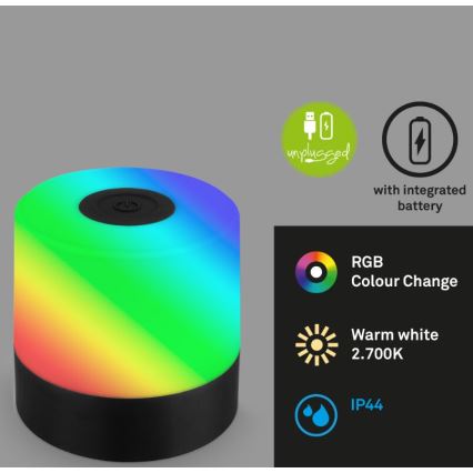Briloner 7462015 - LED RGB Polnilni zunanja namizna svetilka LED/1,5W/5V IP44 črna