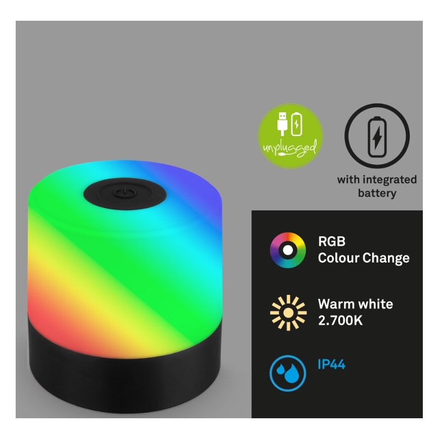 Briloner 7462015 - LED RGB Polnilni zunanja namizna svetilka LED/1,5W/5V IP44 črna