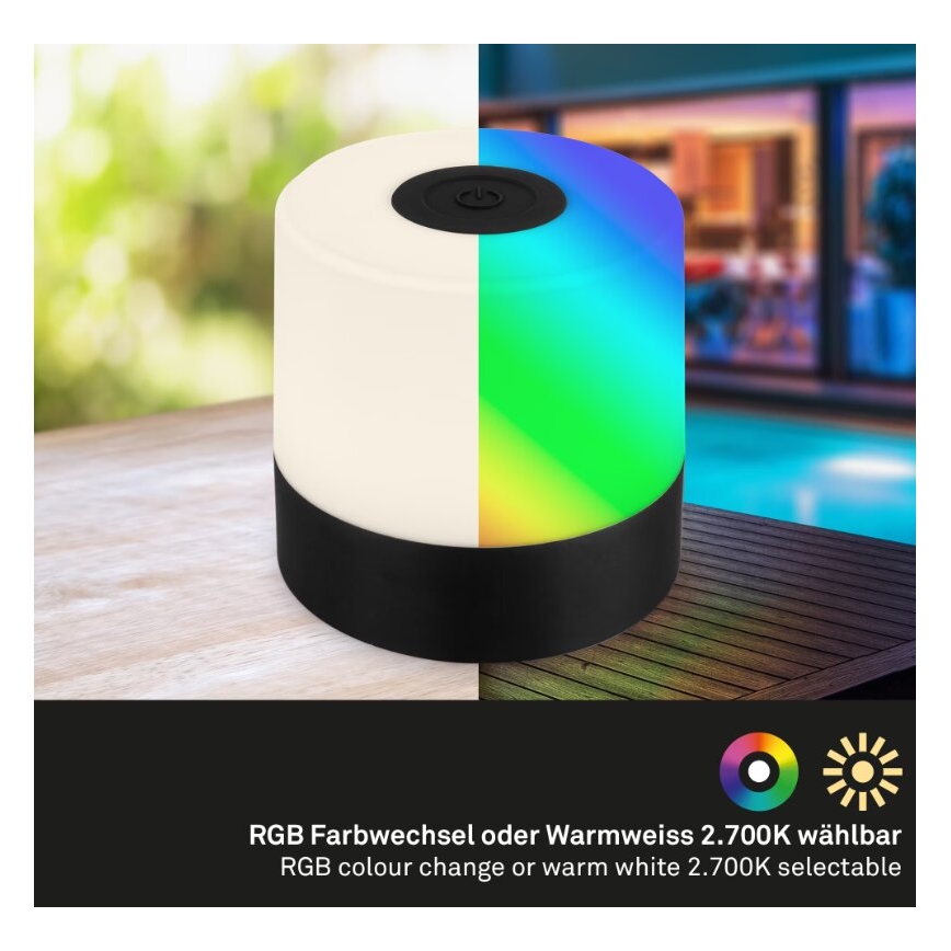 Briloner 7462015 - LED RGB Polnilni zunanja namizna svetilka LED/1,5W/5V IP44 črna