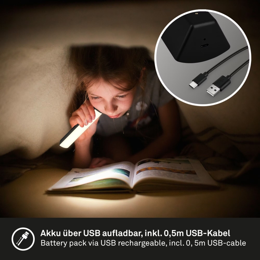 Briloner 7474-015 - LED Zatemnitvena na dotik polnilna zunanja namizna svetilka 2v1 LED/7W/5V 2x2200 mAh USB 3000K IP44 črna