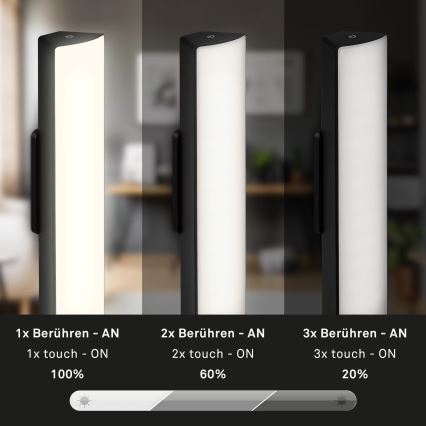 Briloner 7474-015 - LED Zatemnitvena na dotik polnilna zunanja namizna svetilka 2v1 LED/7W/5V 2x2200 mAh USB 3000K IP44 črna
