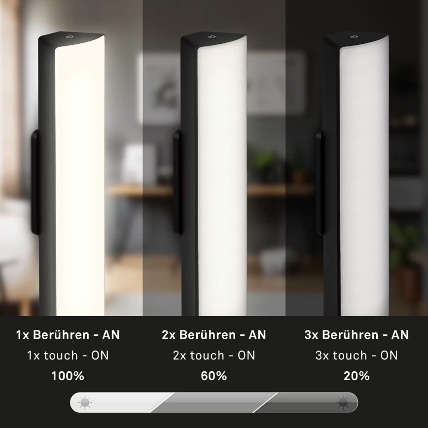 Briloner 7474-015 - LED Zatemnitvena na dotik polnilna zunanja namizna svetilka 2v1 LED/7W/5V 2x2200 mAh USB 3000K IP44 črna