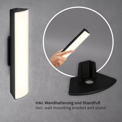 Briloner 7474-015 - LED na dotik zatemnljiva polnilna zunanja namizna svetilka 2v1 LED/7W/5V 2x2200 mAh USB 3000K IP44 črna