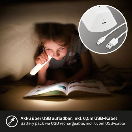 Briloner 7474-016 - LED Zatemnitvena na dotik polnilna zunanja namizna svetilka 2v1 LED/7W/5V 2x2200 mAh USB 3000K IP44 bela