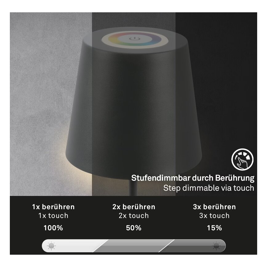 Briloner 7507015 - LED RGB Zatemnitvena zunanja polnilna namizna svetilka 2v1 LED/2,5W/5V IP44 antracit