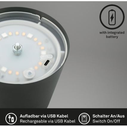 Briloner 7507015 - LED RGB Zatemnitvena zunanja polnilna namizna svetilka 2v1 LED/2,5W/5V IP44 antracit