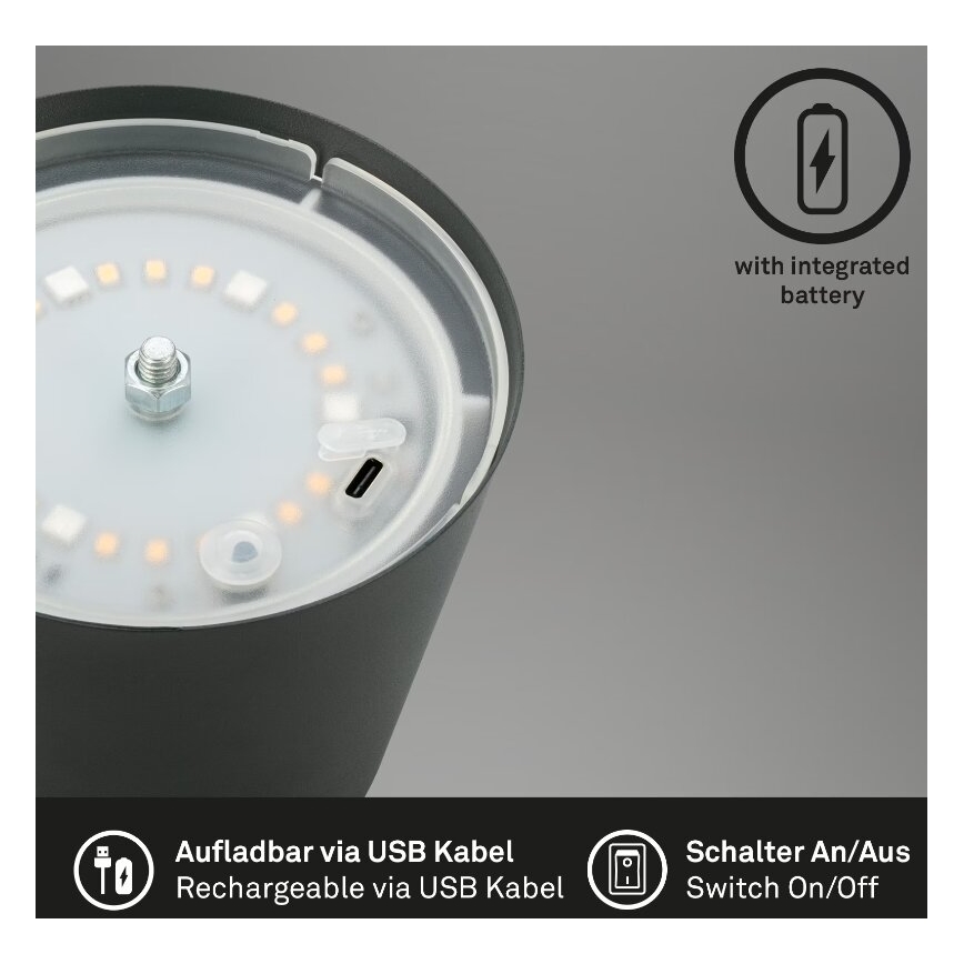 Briloner 7507015 - LED RGB Zatemnitvena zunanja polnilna namizna svetilka 2v1 LED/2,5W/5V IP44 antracit