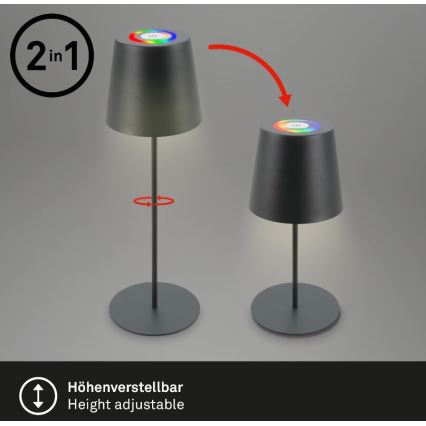 Briloner 7507015 - LED RGB Zatemnitvena zunanja polnilna namizna svetilka 2v1 LED/2,5W/5V IP44 antracit