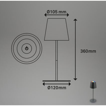 Briloner 7507015 - LED RGB Zatemnitvena zunanja polnilna namizna svetilka 2v1 LED/2,5W/5V IP44 antracit