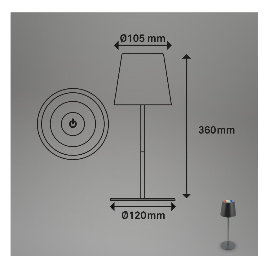 Briloner 7507015 - LED RGB Zatemnitvena zunanja polnilna namizna svetilka 2v1 LED/2,5W/5V IP44 antracit