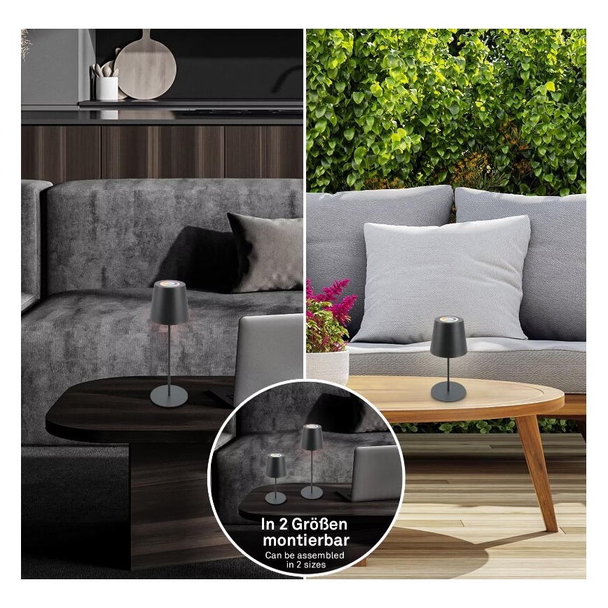 Briloner 7507015 - LED RGB zatemnjevalna polnilna zunanja namizna svetilka 2 v 1 LED/2,5W/5V IP44 1200 mAh antracit