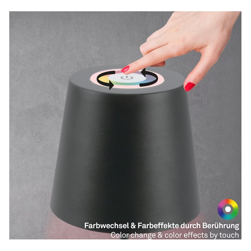 Briloner 7507015 - LED RGB zatemnjevalna polnilna zunanja namizna svetilka 2 v 1 LED/2,5W/5V IP44 1200 mAh antracit