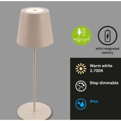 Briloner 7508011 - LED Zatemnitvena zunanja polnilna namizna svetilka 2v1 LED/2,5W/5V IP44 bež