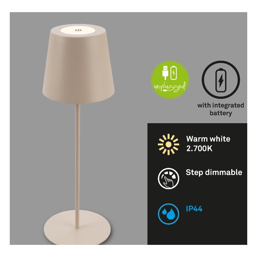 Briloner 7508011 - LED Zatemnitvena zunanja polnilna namizna svetilka 2v1 LED/2,5W/5V IP44 bež