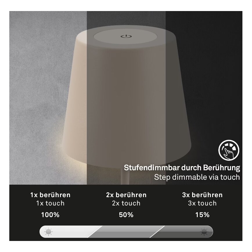 Briloner 7508011 - LED Zatemnitvena zunanja polnilna namizna svetilka 2v1 LED/2,5W/5V IP44 bež