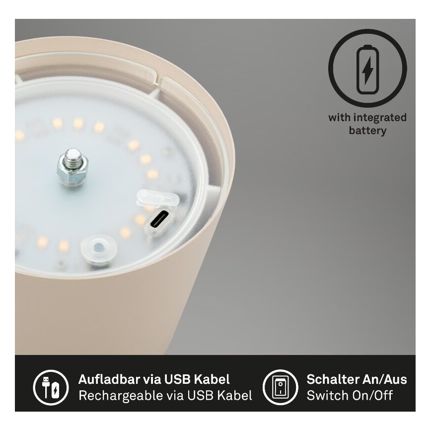 Briloner 7508011 - LED Zatemnitvena zunanja polnilna namizna svetilka 2v1 LED/2,5W/5V IP44 bež