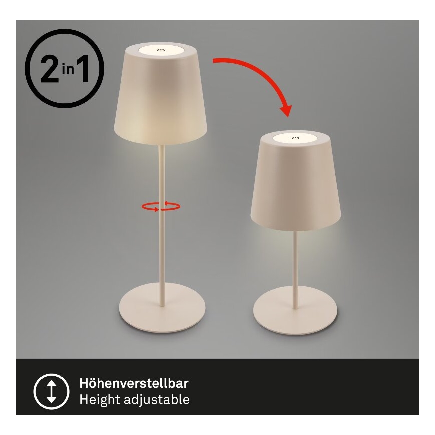 Briloner 7508011 - LED Zatemnitvena zunanja polnilna namizna svetilka 2v1 LED/2,5W/5V IP44 bež