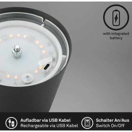 Briloner 7508015 - LED Zatemnitvena zunanja polnilna namizna svetilka 2v1 LED/2,5W/5V IP44 antracit