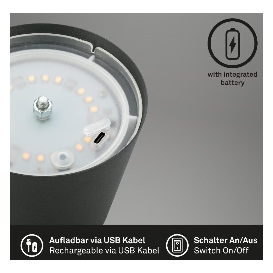 Briloner 7508015 - LED Zatemnitvena zunanja polnilna namizna svetilka 2v1 LED/2,5W/5V IP44 antracit