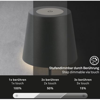 Briloner 7508015 - LED Zatemnitvena zunanja polnilna namizna svetilka 2v1 LED/2,5W/5V IP44 antracit