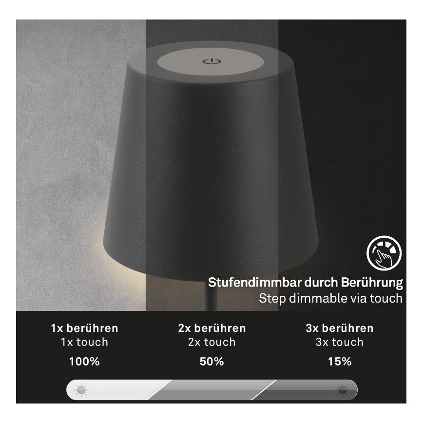 Briloner 7508015 - LED Zatemnitvena zunanja polnilna namizna svetilka 2v1 LED/2,5W/5V IP44 antracit