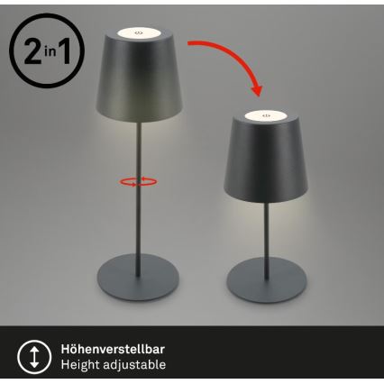 Briloner 7508015 - LED Zatemnitvena zunanja polnilna namizna svetilka 2v1 LED/2,5W/5V IP44 antracit