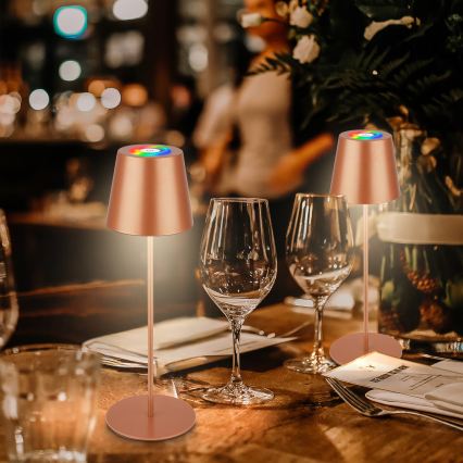 Briloner 7510013 - LED RGBW zatemnjiva zunanja polnilna namizna svetilka CALIDA LED/2,5W/5V IP44 1200 mAh bronasta