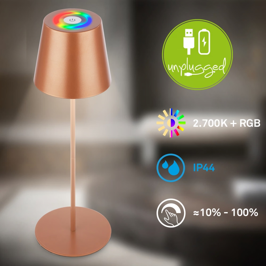 Briloner 7510013 - LED RGBW zatemnjiva zunanja polnilna namizna svetilka CALIDA LED/2,5W/5V IP44 1200 mAh bronasta