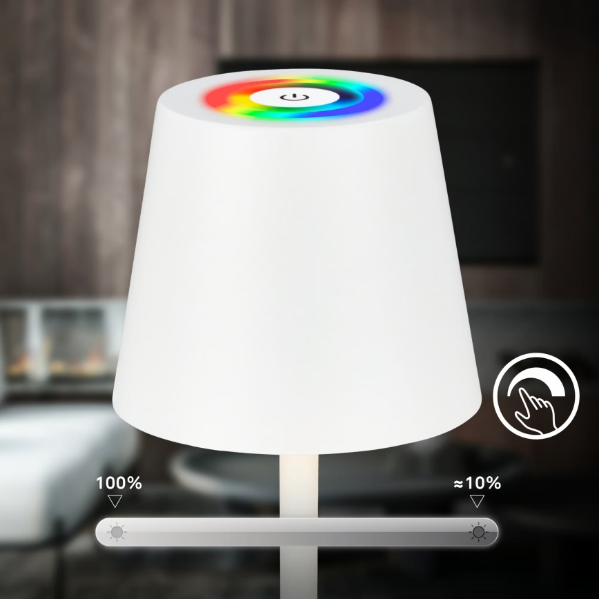 Briloner 7517016 - LED RGBW zatemnjevalna polnilna zunanja namizna svetilka CILANO LED/3W/5V IP44 2000 mAh bela