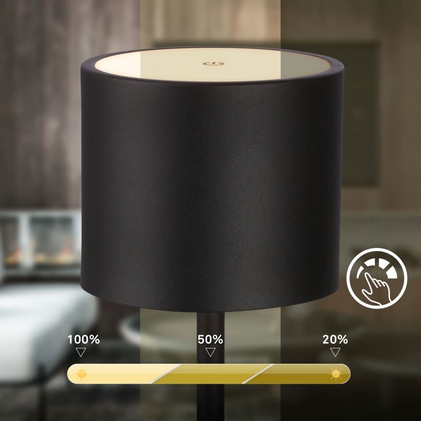 Briloner 7521015 - LED z možnostjo zatemnjevanja zunanja polnilna namizna svetilka SIGO LED/2,5W/5V IP44 2600 mAh črna